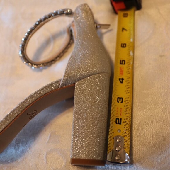 Jewel Badgley Mischka Louise Block Heel Sandal Silver Glitter Rhinestone Size 9 - Picture 9 of 15